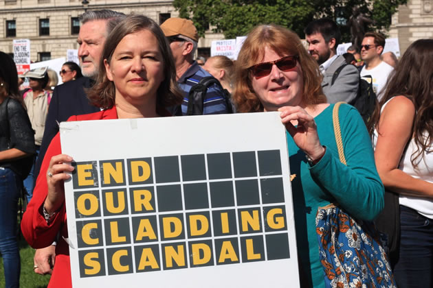 Fleur Anderson at a protest about the cladding scandal
