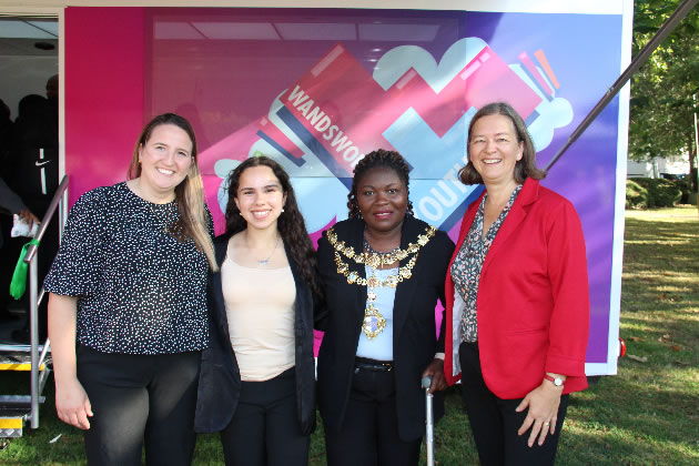 Kate Stock, Lamees Bazuti, Wandsworth Mayor Juliana Annan and Putney MP Fleur Anderson at the launch