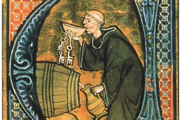 A medieval monk tests his vineyard's produce 
