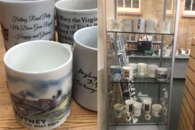 The display of mugs in the Disraeli Road Library 