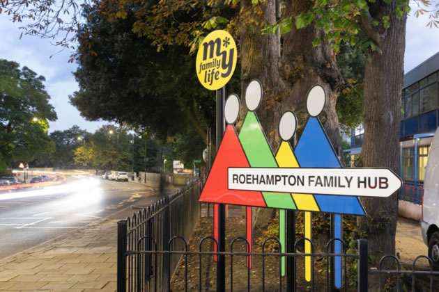 Sign for the Roehampton Family Hub