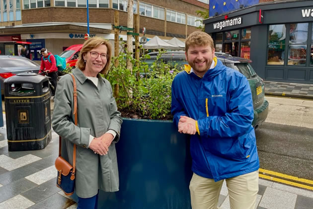 Cllr Rosemary Torrington and Ethan Brooks at the unveiling of High Street Improvements
