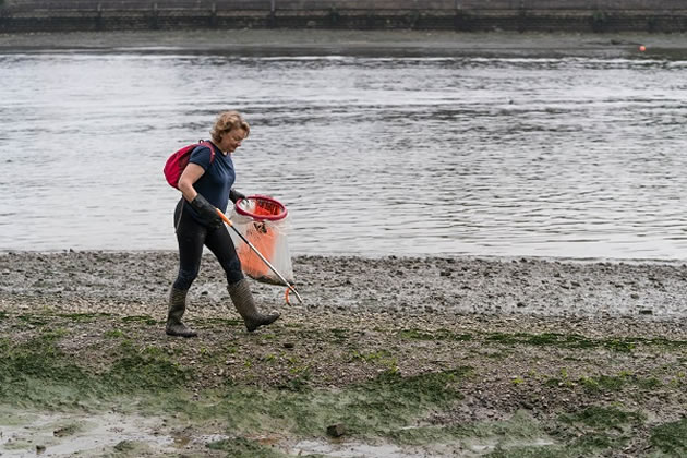 Volunteers regularly collect litter from the Thames foreshore 