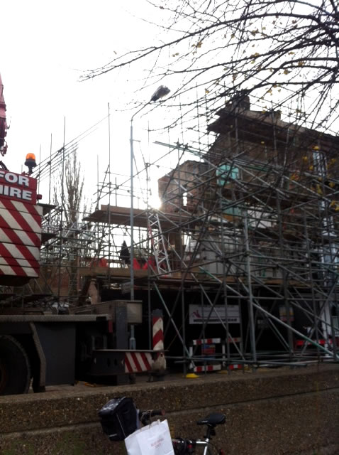 Scaffolding around collapsed Barnes House