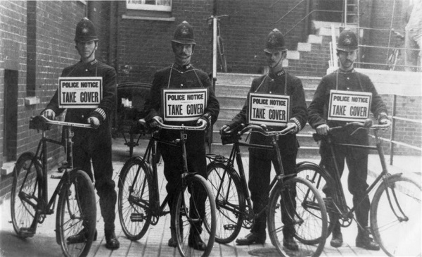 Officers during 'air raid warning' duty